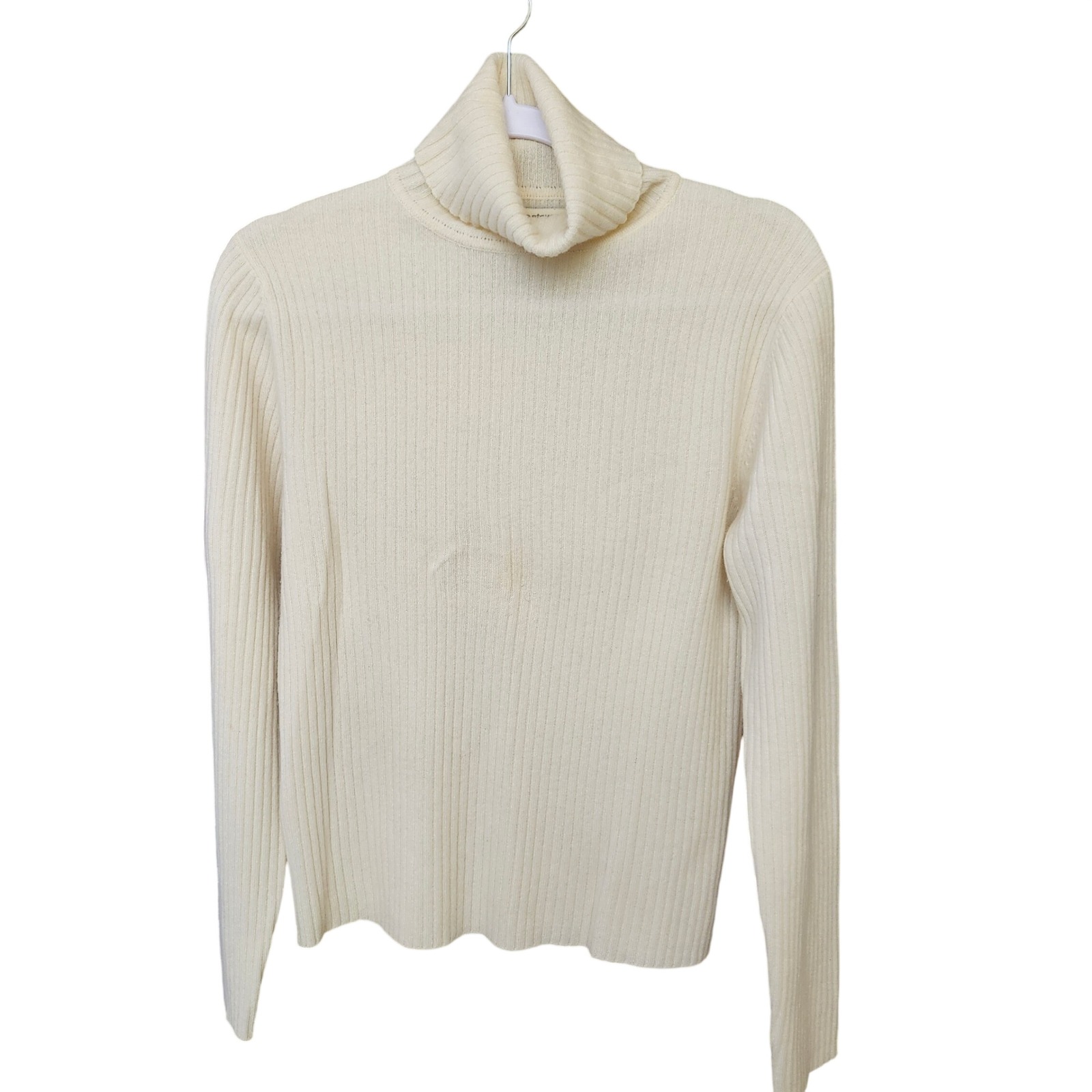 Valerie Stevens 100% Cashmere Ribbed Turtleneck Sweater Cream Ivory Womens Large